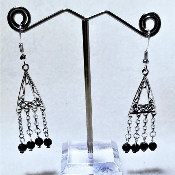 Blue Goldstone Dangle Earrings - Picture 1 of 1